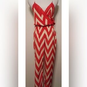 UK2LA Women’s Striped Jumpsuit Size Large Y2K Chevron Lace Black and White